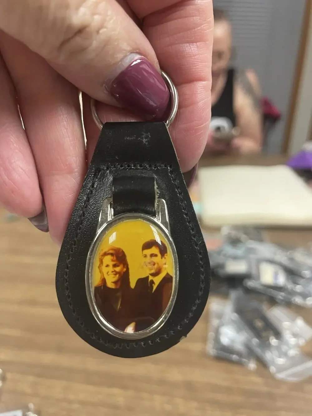 Vintage Prince Andrew Sarah Ferguson Leather Keychain UK Royal Wedding 1980s